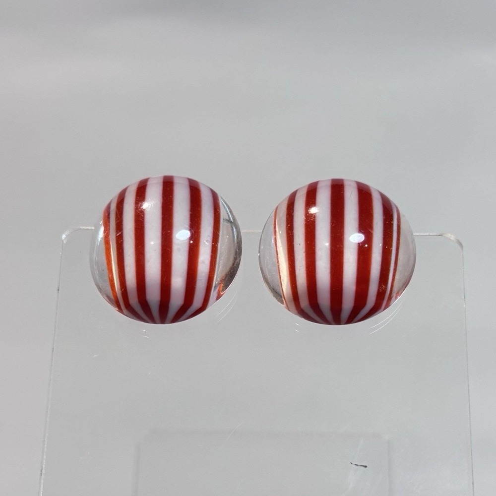 Vintage Trifari Clip On Round Earrings Retro Candy Stripe